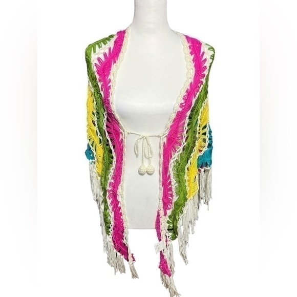 Boho Coachella Fringe Shawl Wrap Tie Crochet Tassels Macrame Style - Picture 5 of 15